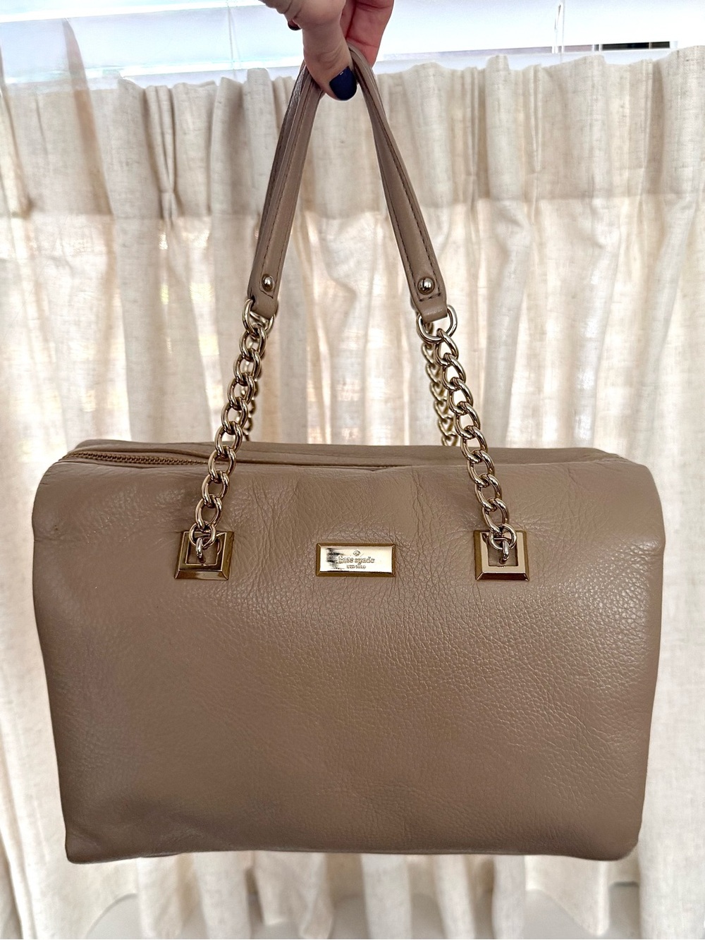 Kate Spade Sedgwick Lane Taupe Leather Chain-Handle Satchel in Crimini